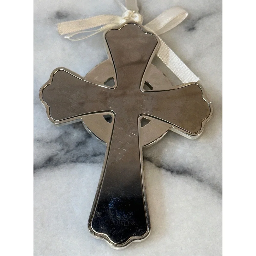 Towle Silver Plated Celtic Cross Christmas Ornament Jeweled Rhinestones 4.25in